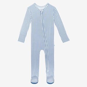 Posh Peanut Bamboo Harrison Striped Zippered Footie size 6-9 Months